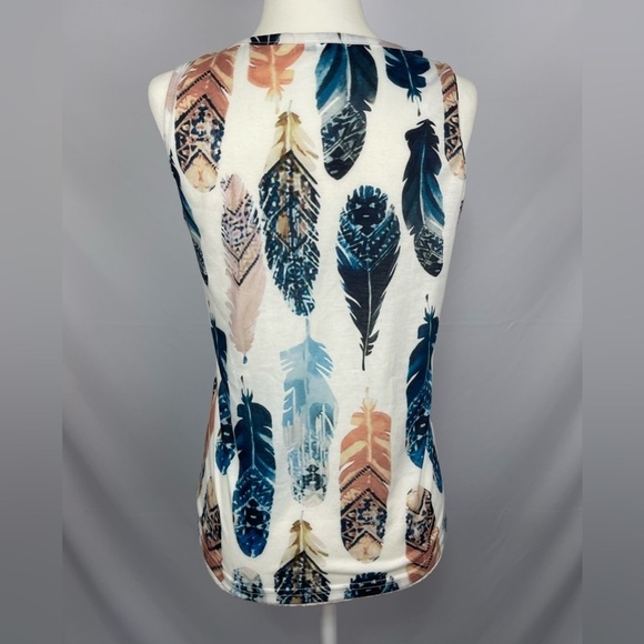 GYK Women’s multi color feather print tank top in size S - Picture 6 of 13